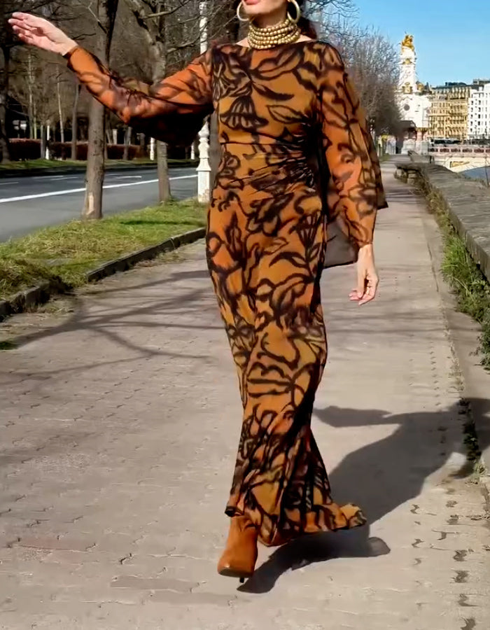 Brown Printing Dress