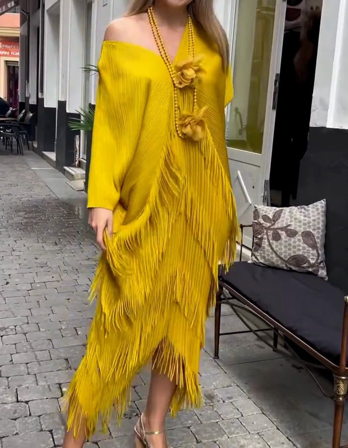 Solid-Color Fringe Dress