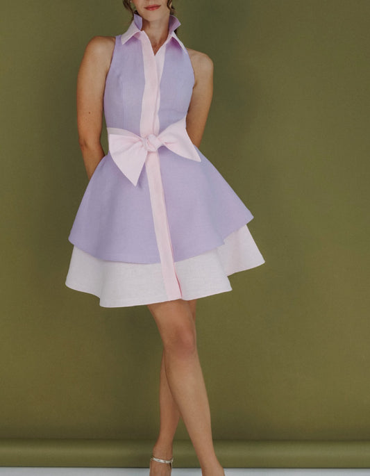 Purple White Sleeveless Dress