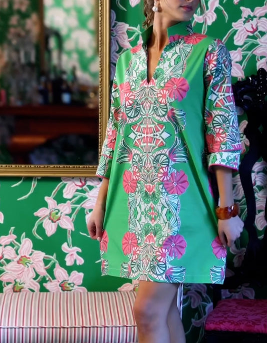 Green Flower Print Dress