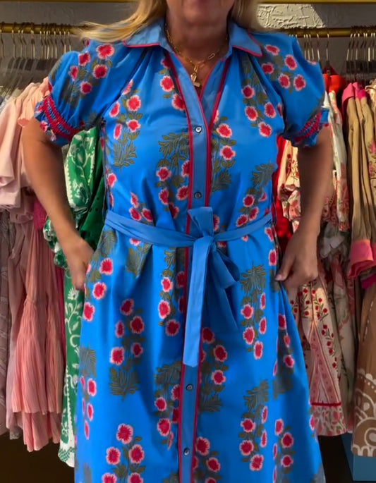 Blue Belt Printing Dress