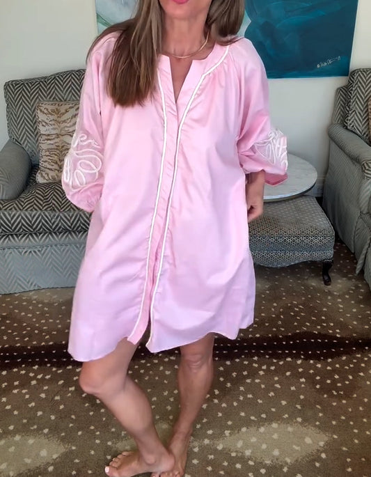 Pink Embroidered Mini Dress
