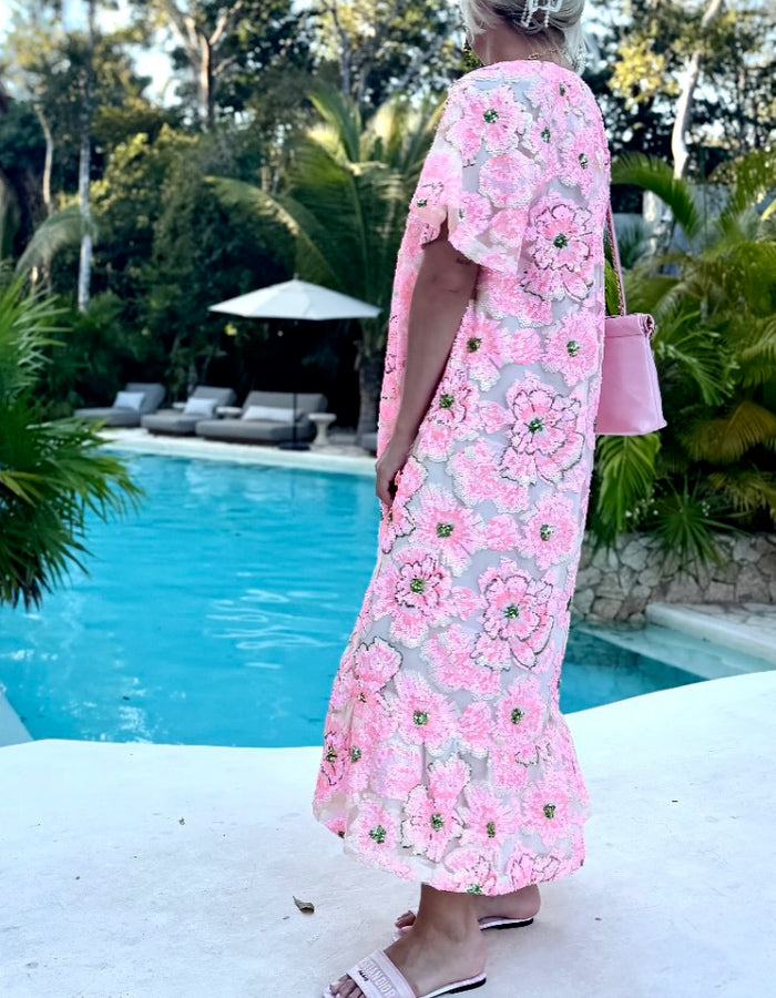Pink Embroidered Maxi Dress