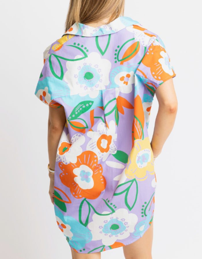 Artist Floral Collar Shirt Dress