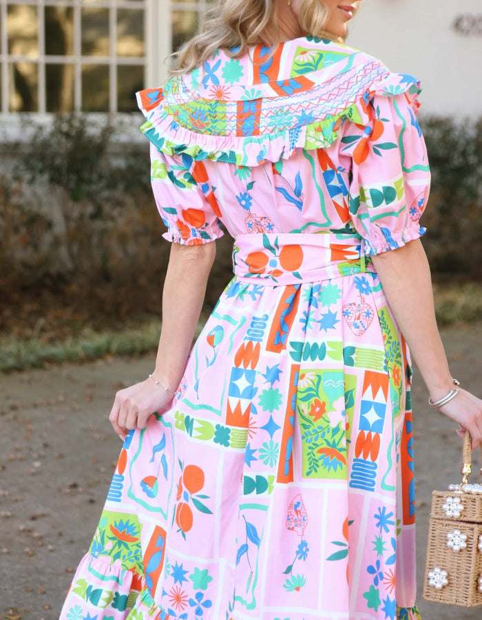 Floral Frame Belted Maxi Dress