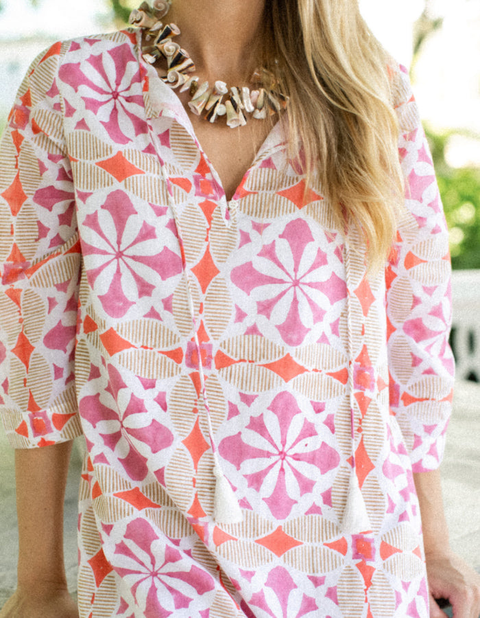 Pink Cafe Tile Printing Dress