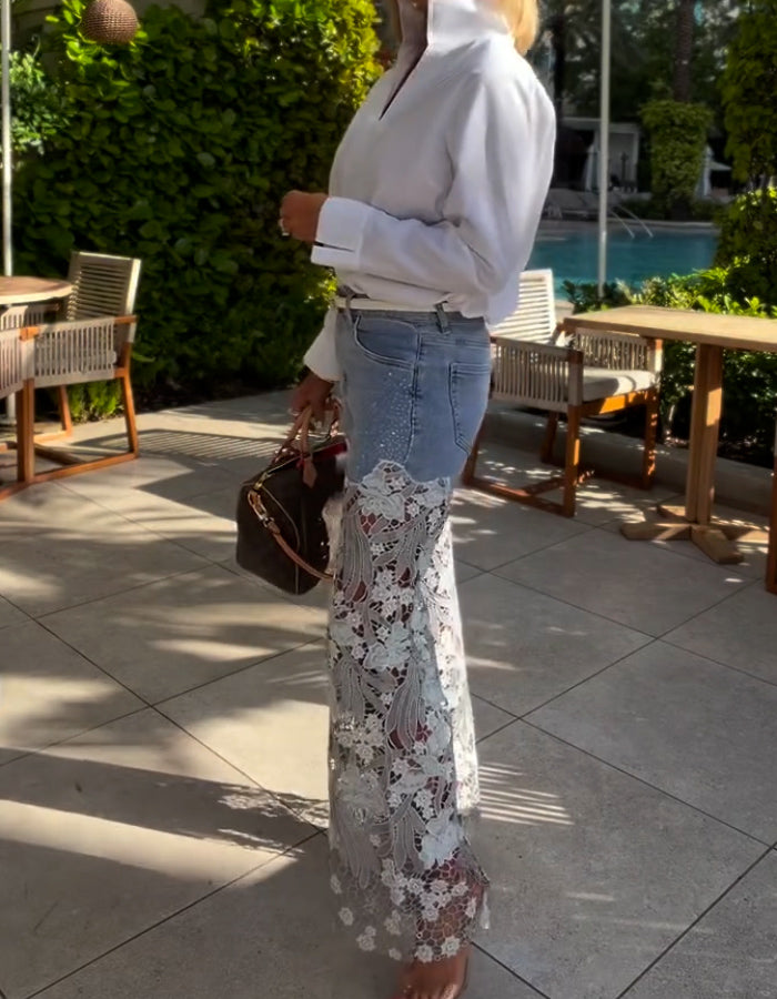 Denim Lace Casual Pants