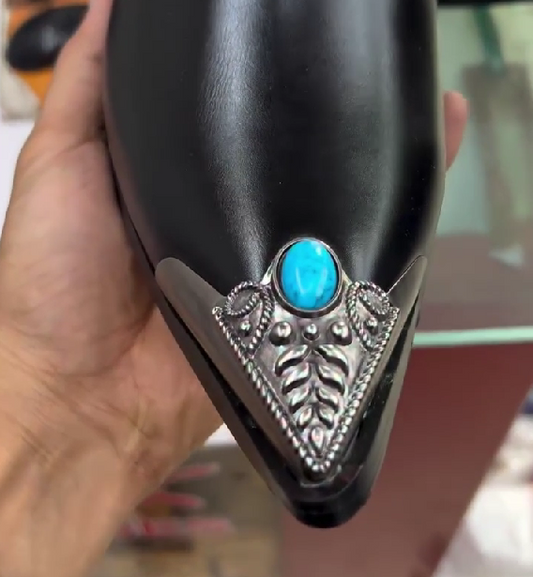 Italian Black Pointed Nose Chelsea With Blue Stone