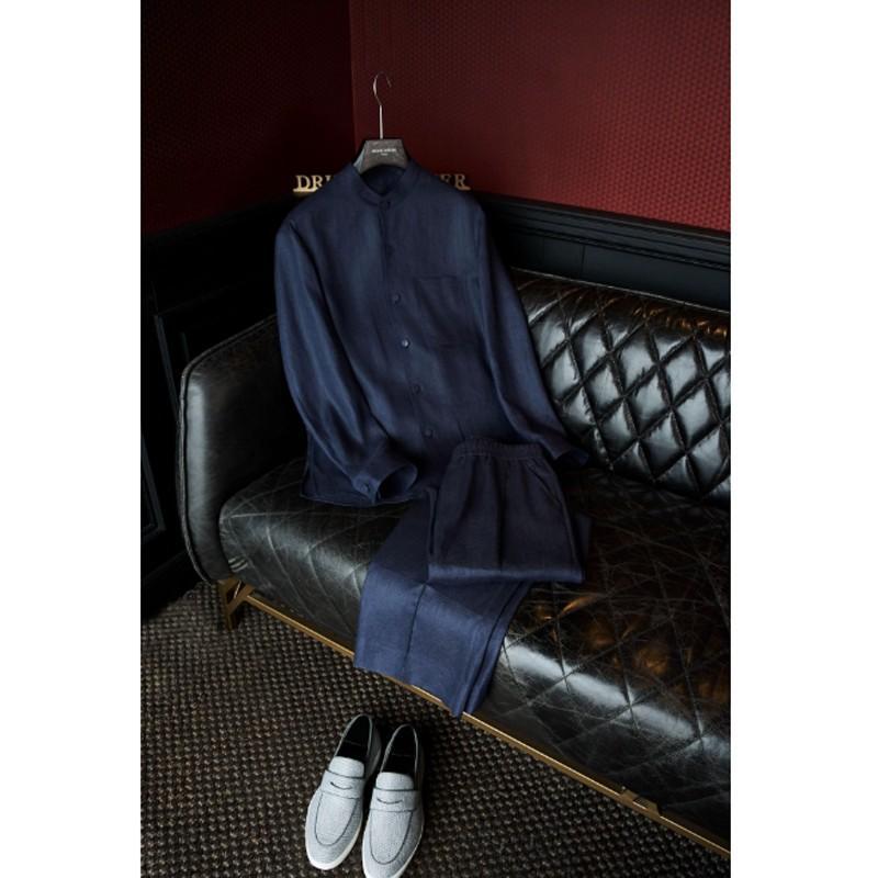 Linen Stand-Up Collar Shirt And Pants Two-Piece Set