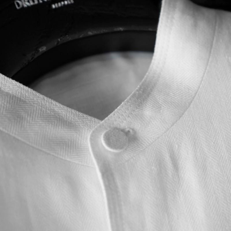 Linen Stand-Up Collar Shirt And Pants Two-Piece Set