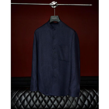 Linen Stand-Up Collar Shirt And Pants Two-Piece Set