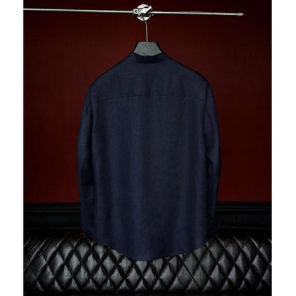 Linen Stand-Up Collar Shirt And Pants Two-Piece Set