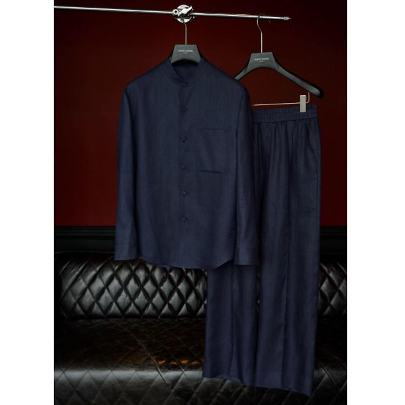 Linen Stand-Up Collar Shirt And Pants Two-Piece Set