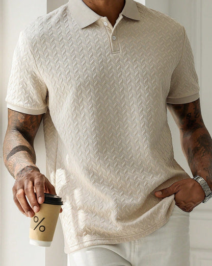 Men's Geometric Diamond-Textured Jacquard Knit Short-Sleeve Polo Shirt