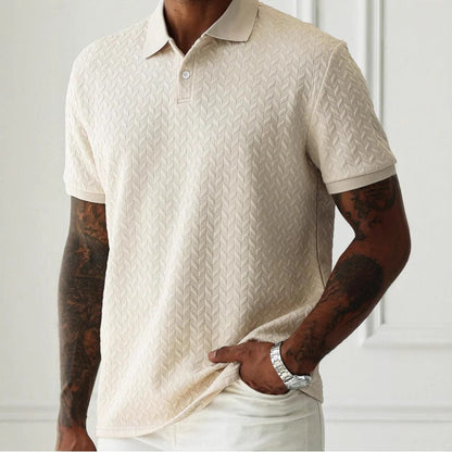 Men's Geometric Diamond-Textured Jacquard Knit Short-Sleeve Polo Shirt