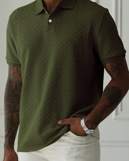 Men's Geometric Diamond-Textured Jacquard Knit Short-Sleeve Polo Shirt