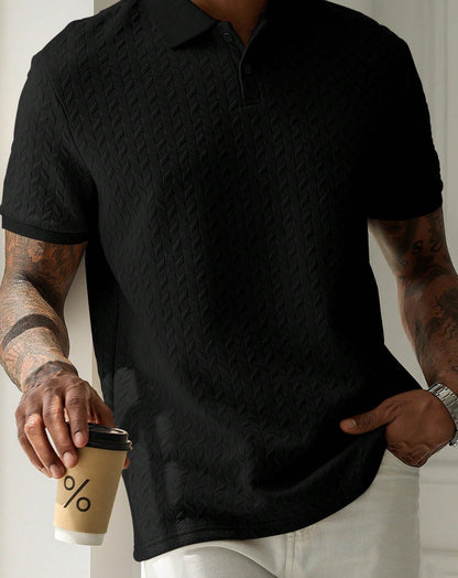 Men's Geometric Diamond-Textured Jacquard Knit Short-Sleeve Polo Shirt