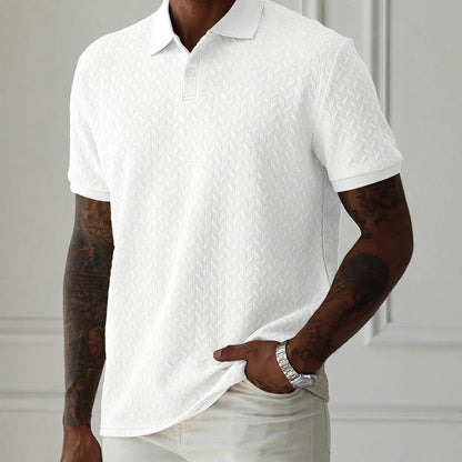 Men's Geometric Diamond-Textured Jacquard Knit Short-Sleeve Polo Shirt