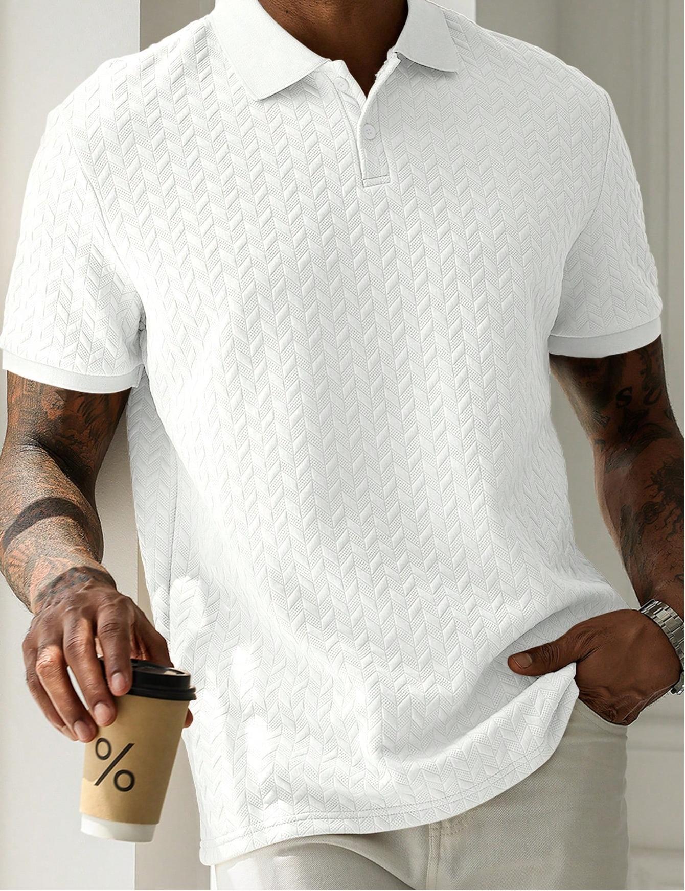 Men's Geometric Diamond-Textured Jacquard Knit Short-Sleeve Polo Shirt