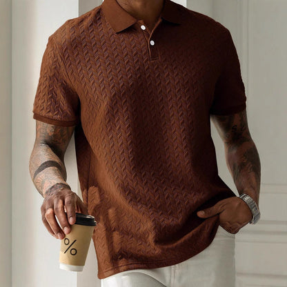 Men's Geometric Diamond-Textured Jacquard Knit Short-Sleeve Polo Shirt