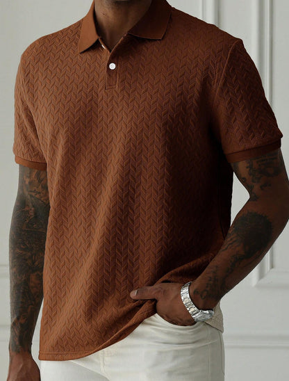 Men's Geometric Diamond-Textured Jacquard Knit Short-Sleeve Polo Shirt