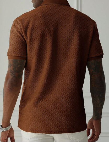 Men's Geometric Diamond-Textured Jacquard Knit Short-Sleeve Polo Shirt