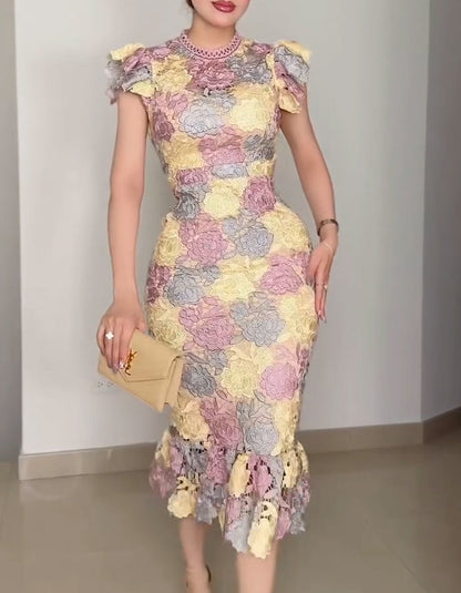 Mix-Color Lace Slim Dress