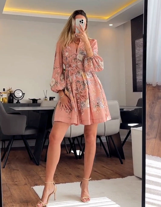 Pink Printing Mini Dress