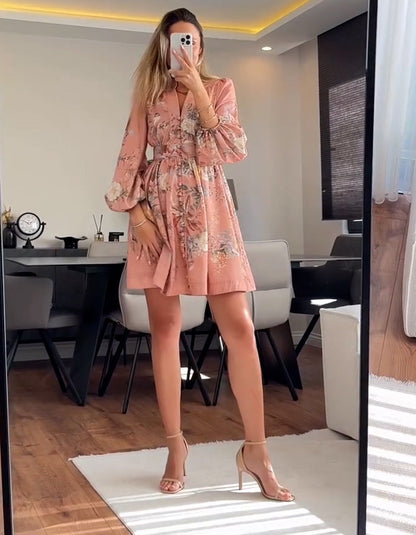 Pink Printing Mini Dress