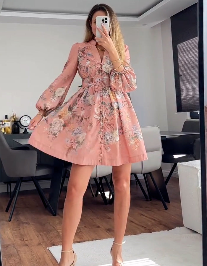 Pink Printing Mini Dress
