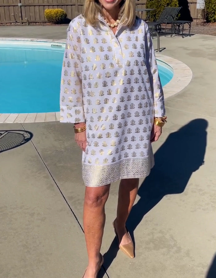 Print Stand Collar Dress
