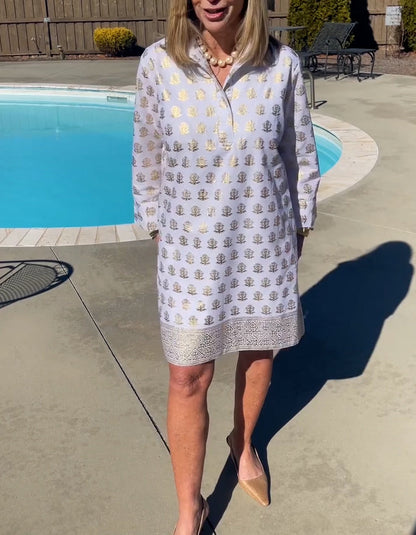Print Stand Collar Dress