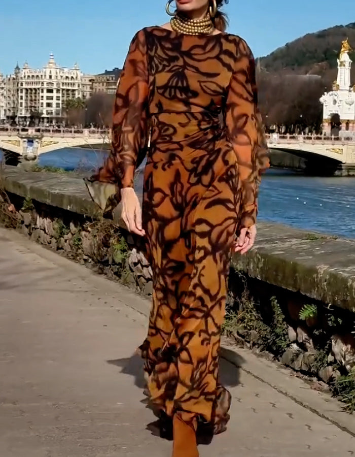 Brown Printing Dress
