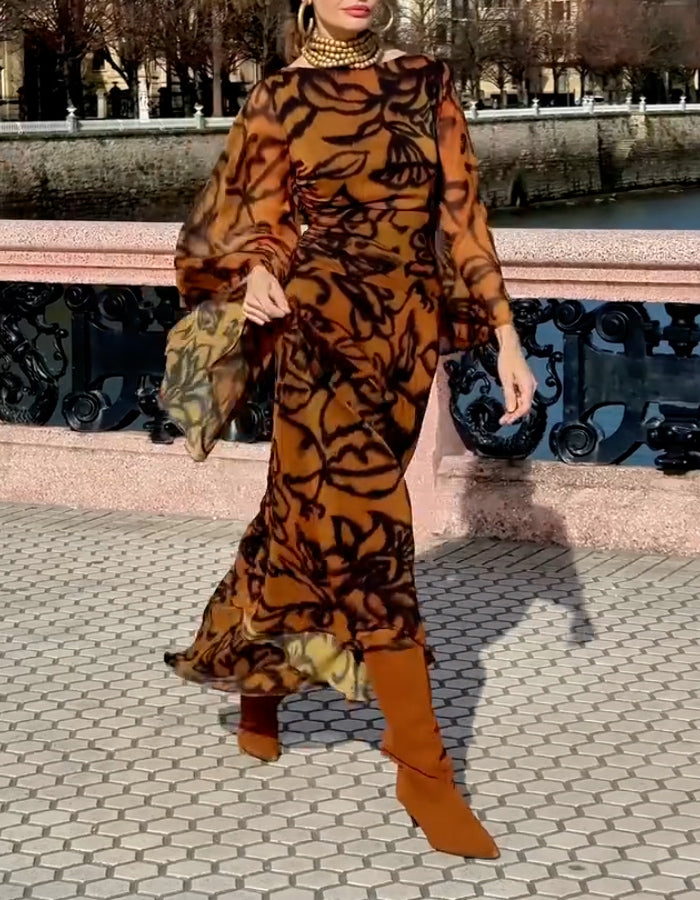Brown Printing Dress