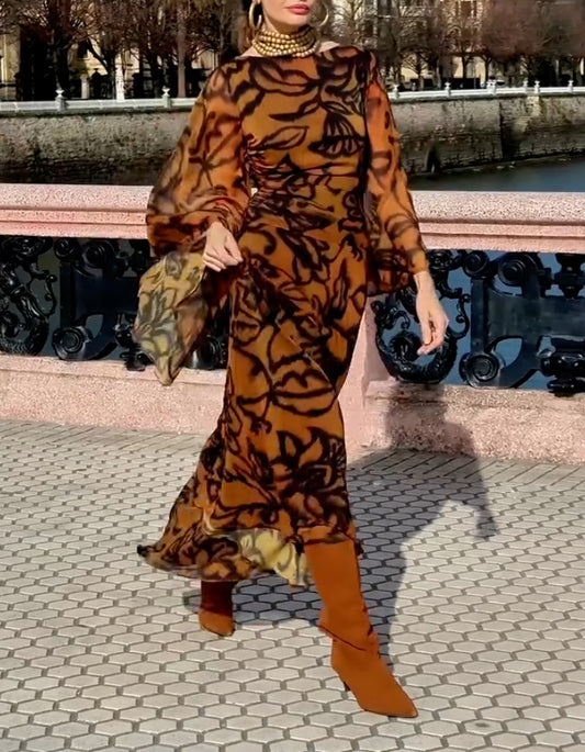 Brown Printing Dress