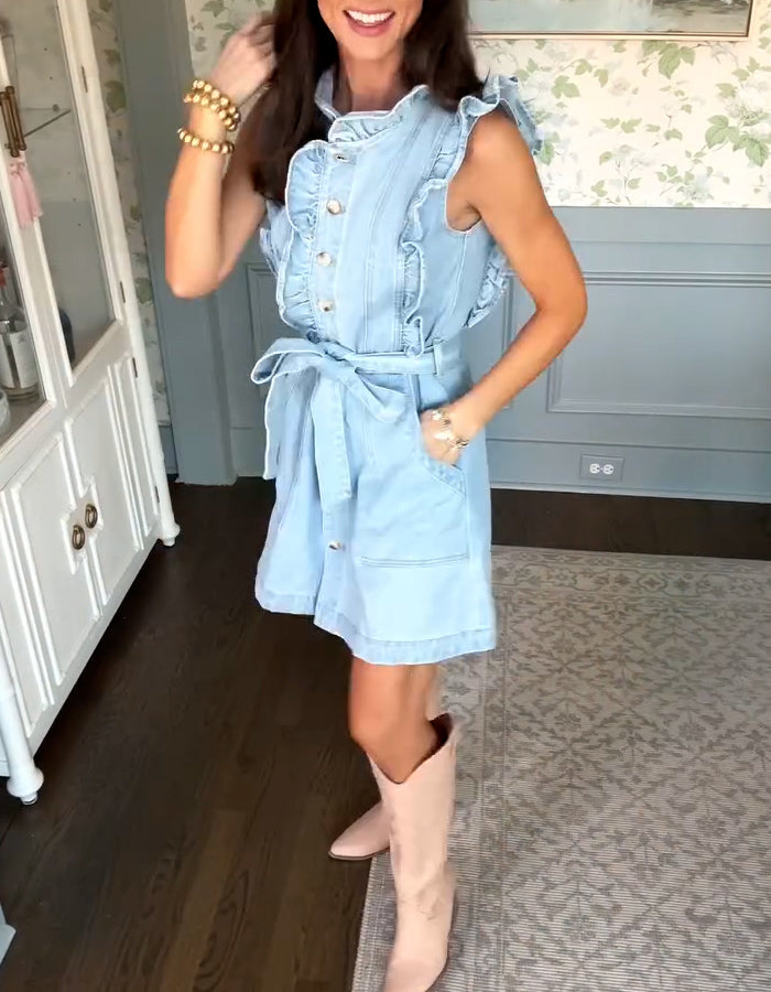 Denim Ruffle Mini Dress