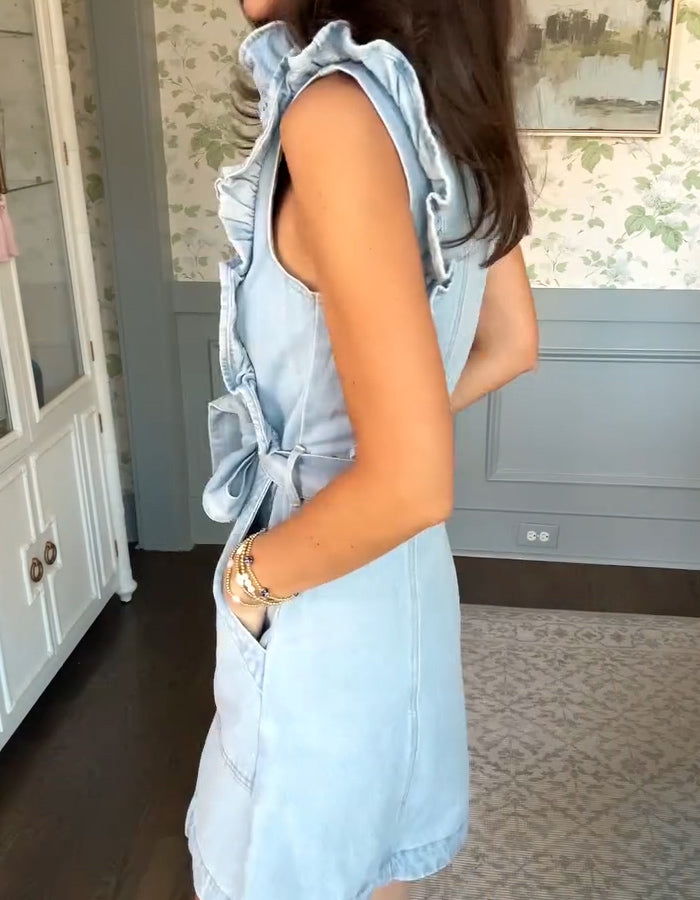 Denim Ruffle Mini Dress