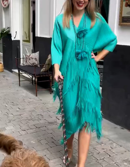 Solid-Color Fringe Dress