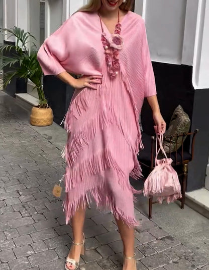 Solid-Color Fringe Dress