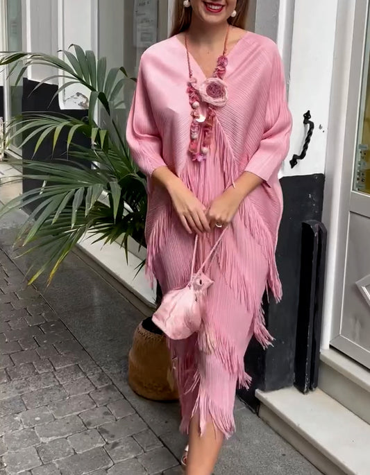 Solid-Color Fringe Dress
