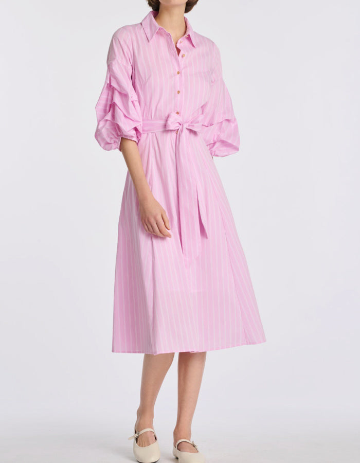 Striped Belted Shirt Dress