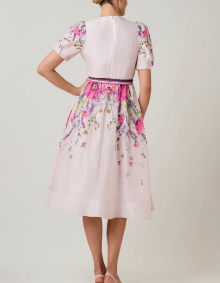 Silk Linen Puff Sleeve Dress