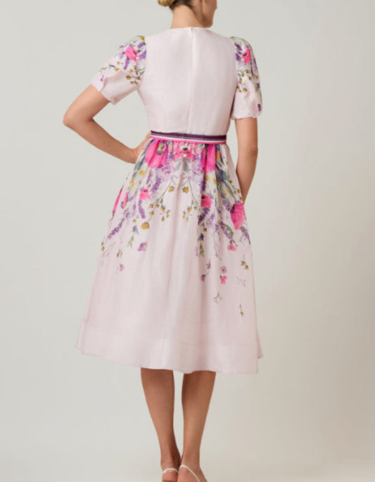 Silk Linen Puff Sleeve Dress