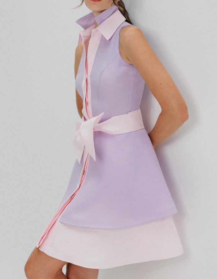 Purple White Sleeveless Dress