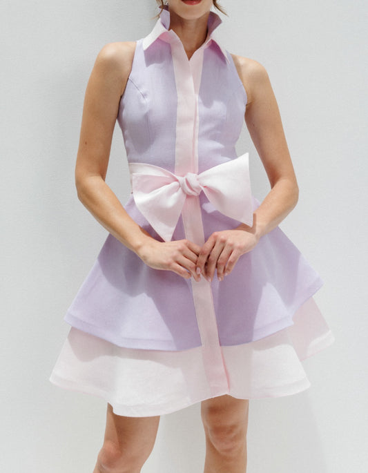 Purple White Sleeveless Dress