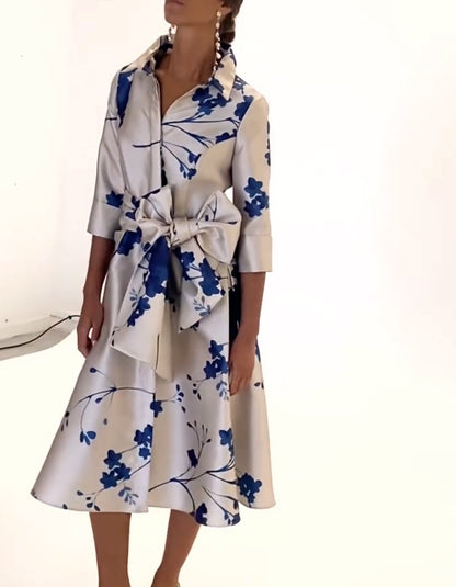 Bow Satin Printing Dress