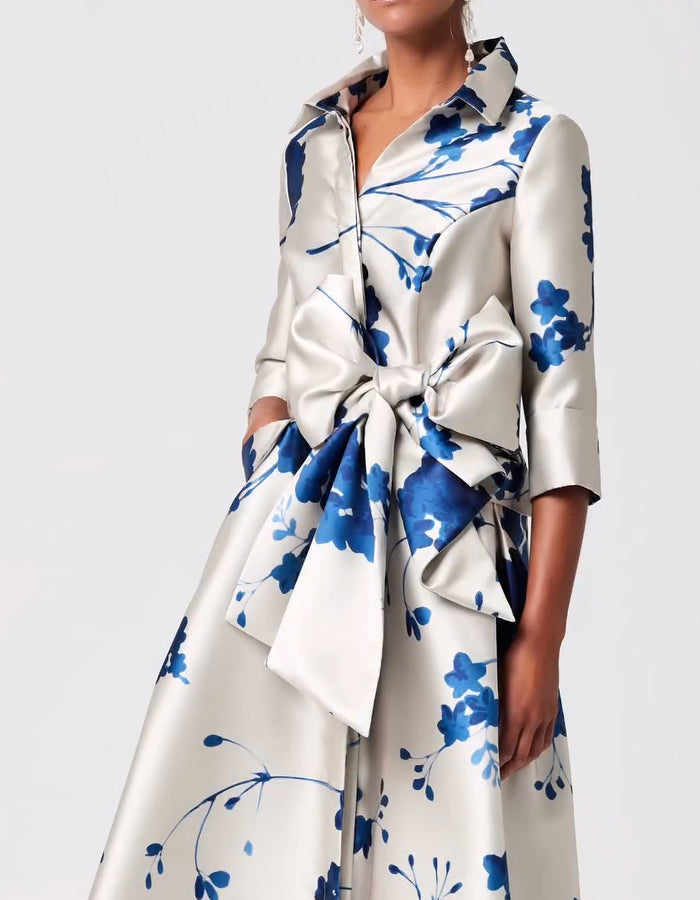 Bow Satin Printing Dress