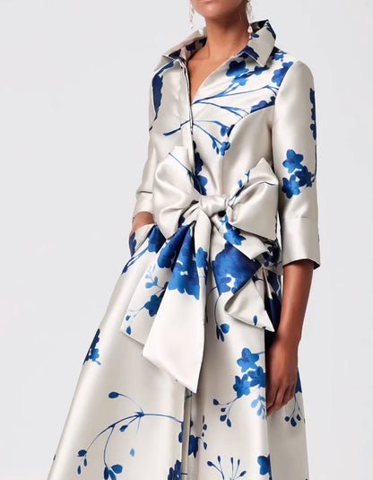 Bow Satin Printing Dress