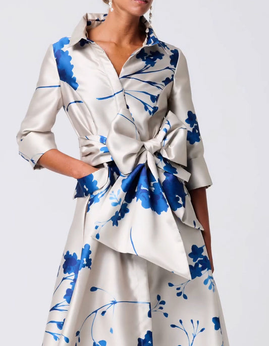 Bow Satin Printing Dress