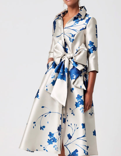 Bow Satin Printing Dress